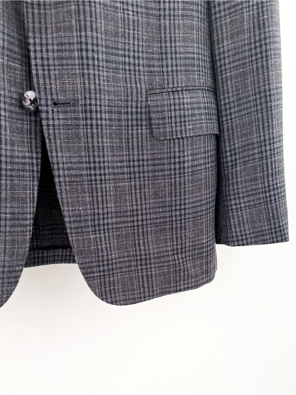 NEW Hickey Freeman Wool Silk Linen Gray Blue Plaid Blazer Sport Coat 40R Men's